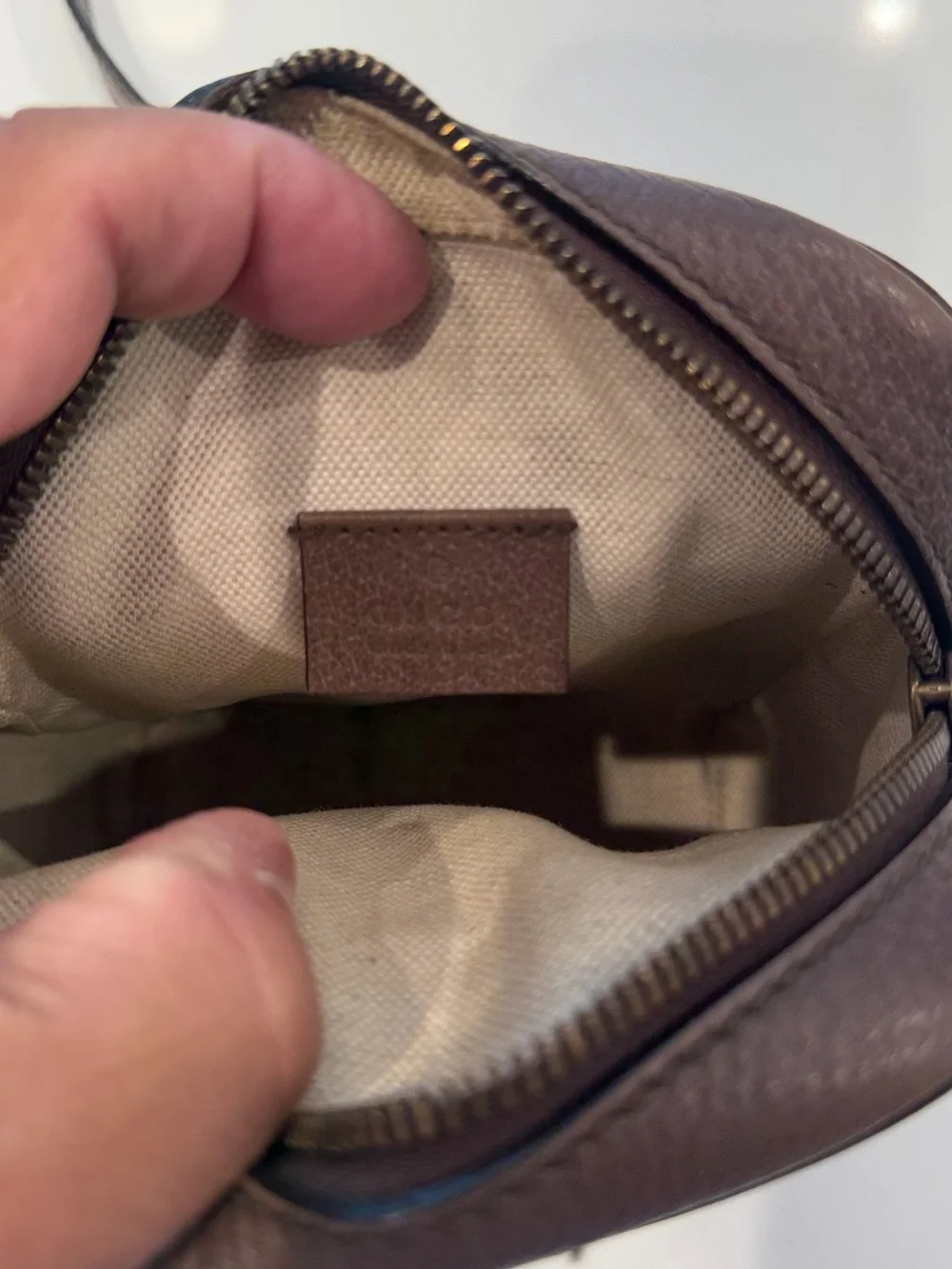 Gucci Beige/Brown GG Supreme Crossbody with Green-Red Web